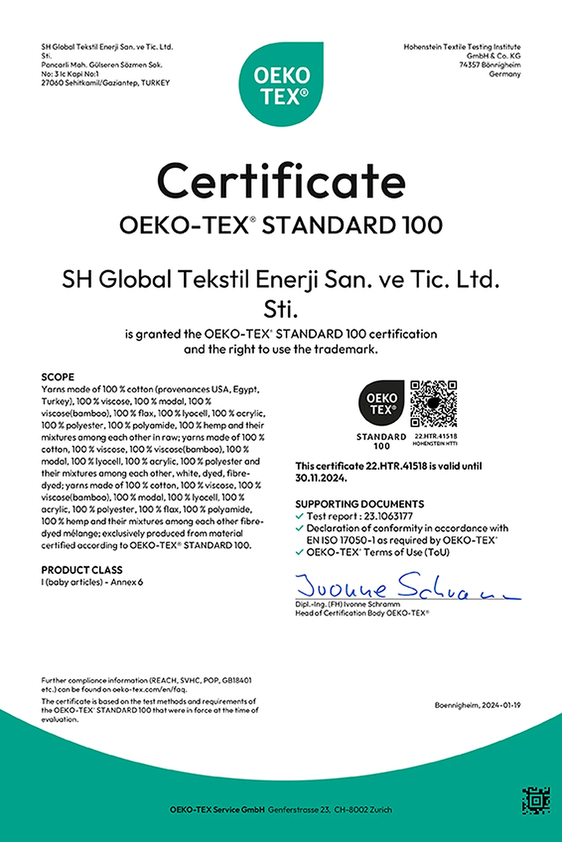 OEKO-TEX® Standard 100 · Tekstil ham maddesi belgesi